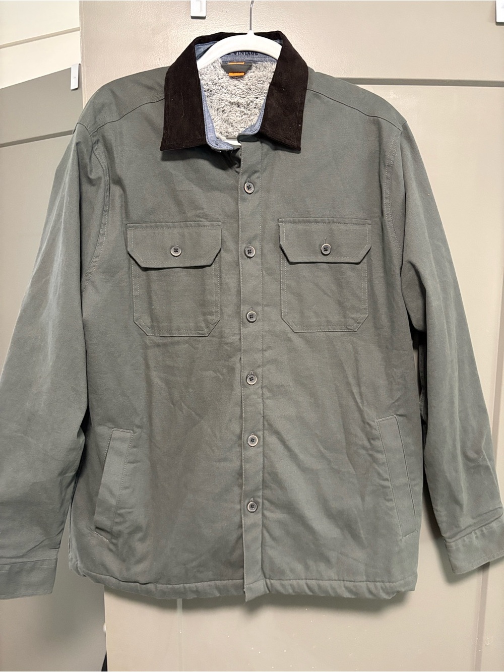 Tailor Vintage Men's Gray Cotton/Sherpa Button-Front Stretch Shirt Jacket Size L
